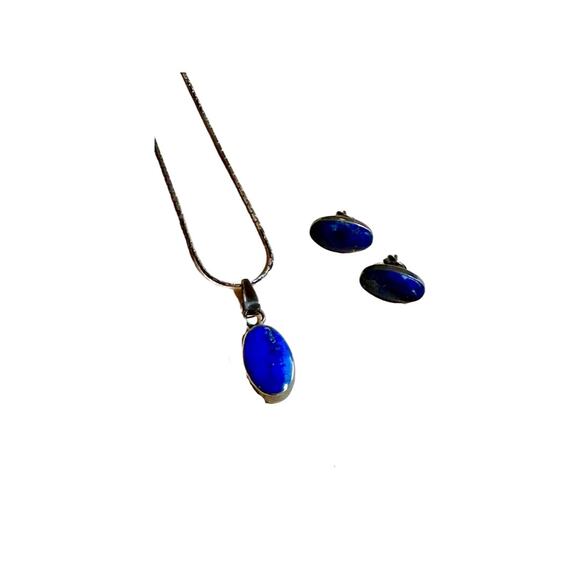 Vintage Set of Lapis Lazuli Necklace and Earrings - Picture 2 of 9